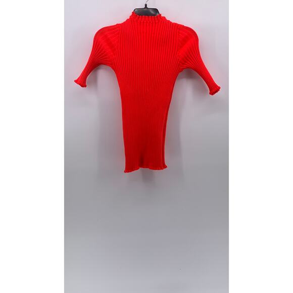 UNBRANDED Women's Neon Orange Ribbed High-Neck Short Sleeve Top SZ XS/S - Picture 3 of 10